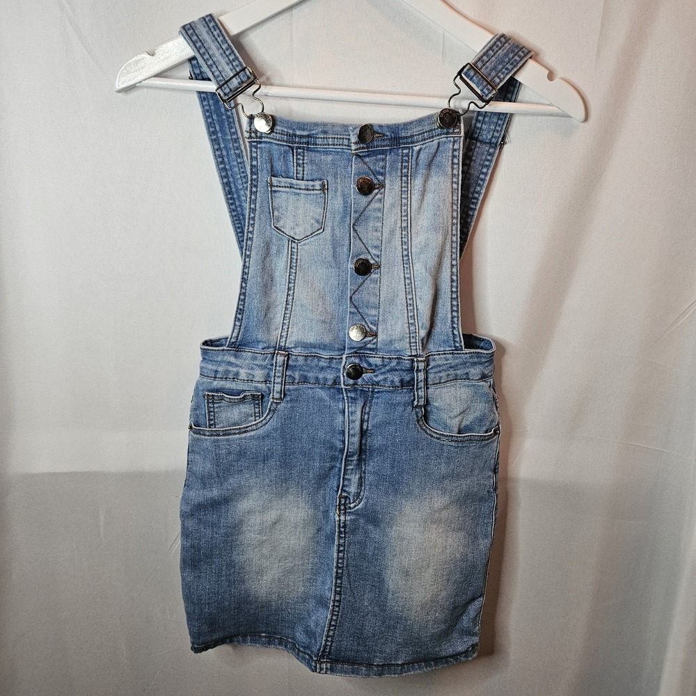 Denim Blvd Los Angeles Jean Overall Skirt 90's Y2K Boutique Trendy Light Wash Sm